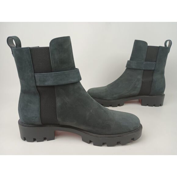 Christian Louboutin Black Nubuck CL Logo Lug Sole Chelsea Boots Size 42 - Picture 4 of 7
